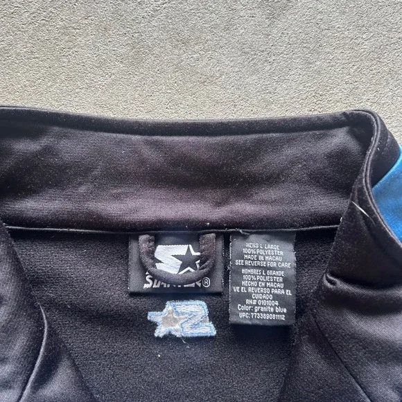 Vintage 90s Starter Jacket Size Large Black Blue Full Zip Embroidered Logo - Picture 3 of 6